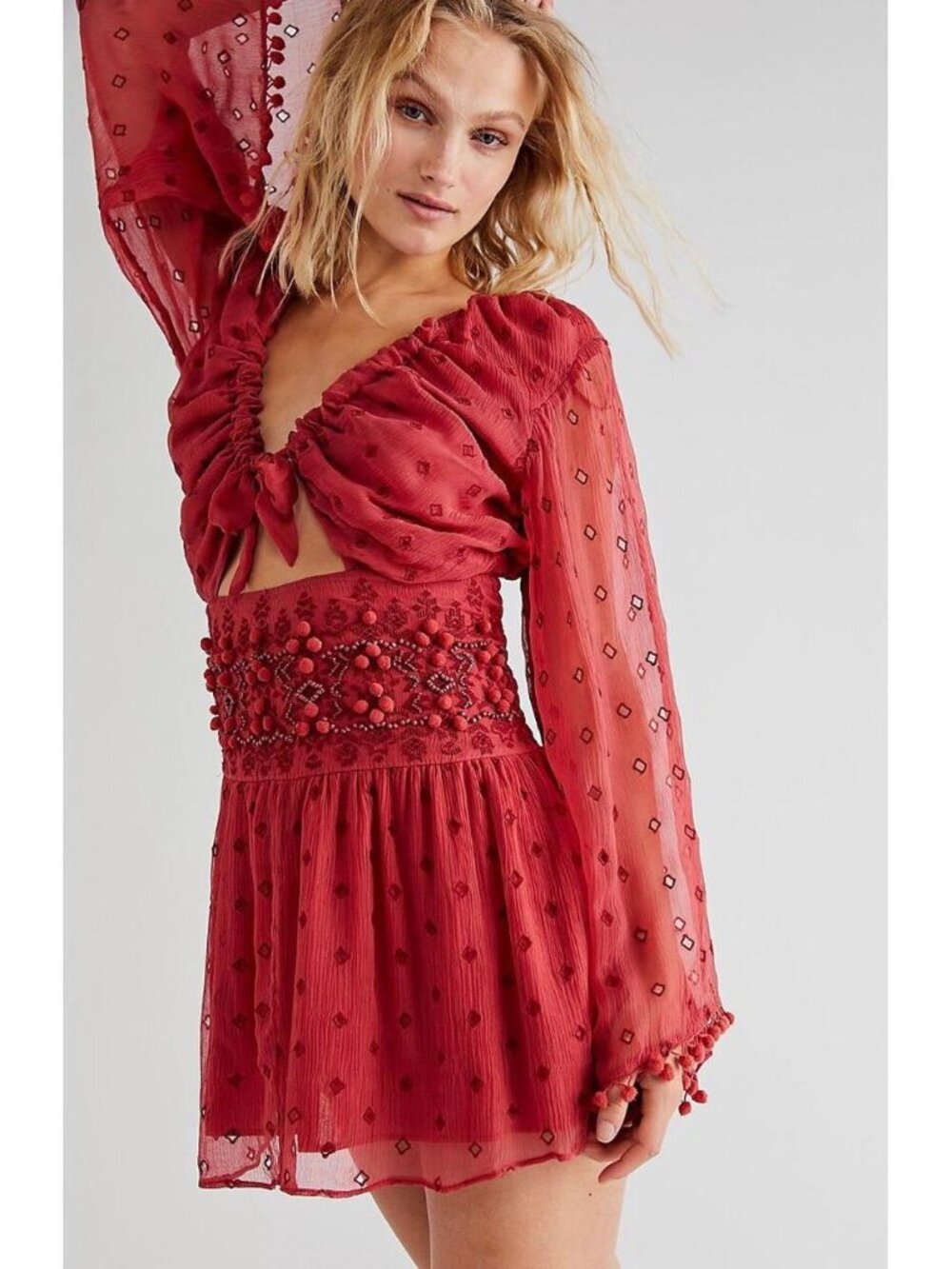 NWT Free People Women's Della Sole Mini Dress in Red Clover Size Medium